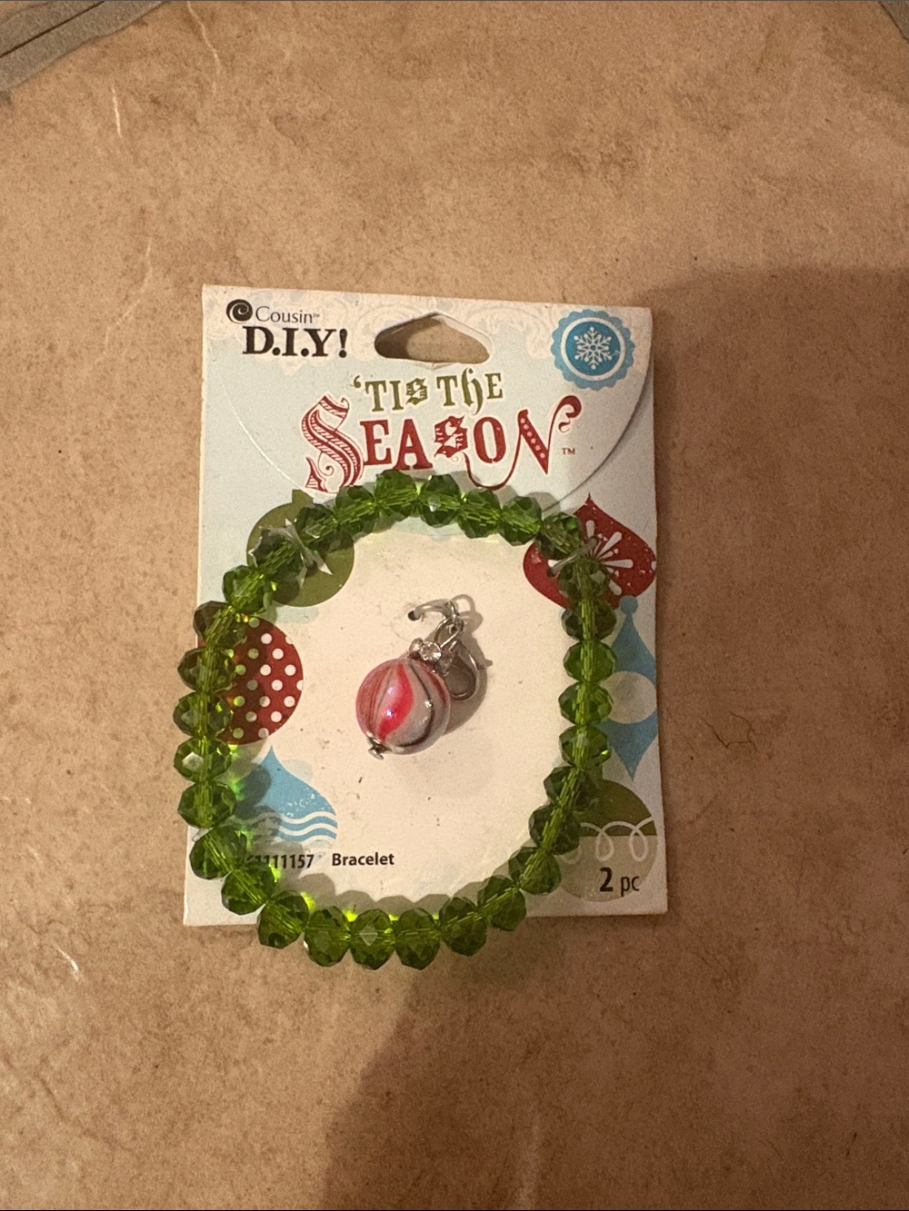 Kids Green Beaded Bracelet with Pink Charm